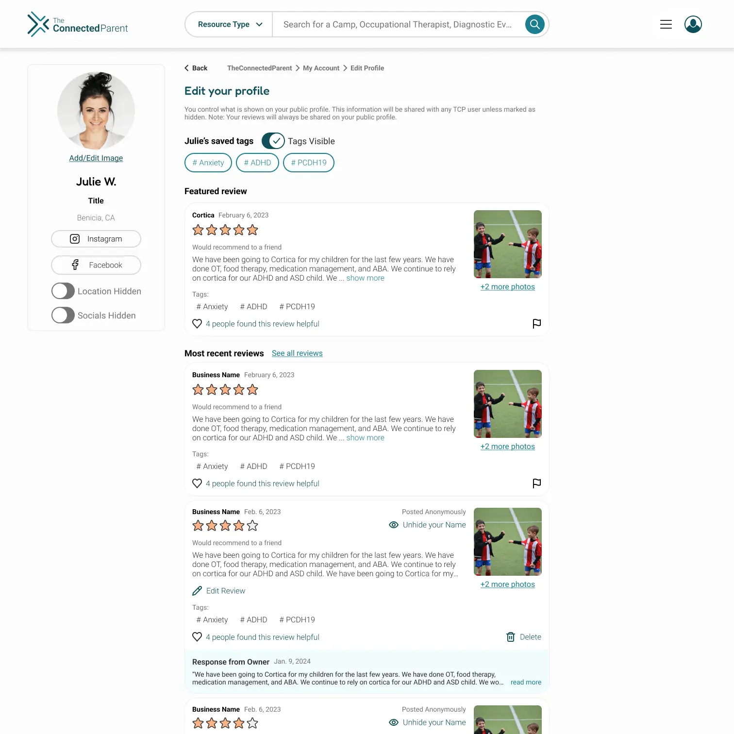 User Profile Edit Screen